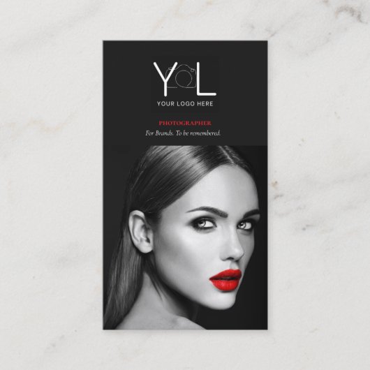 Carte De Visite Bold Black Photographer code QR Social Media Photo (Devant)