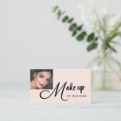 Carte De Visite Bold Black Script Blush Pink Photo Makeup Business (Debout devant)