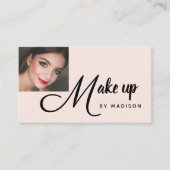 Carte De Visite Bold Black Script Blush Pink Photo Makeup Business (Devant)