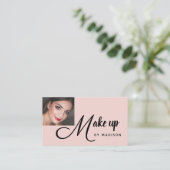 Carte De Visite Bold Black Script Blush Pink Photo Makeup Business (Debout devant)