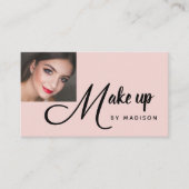 Carte De Visite Bold Black Script Blush Pink Photo Makeup Business (Devant)