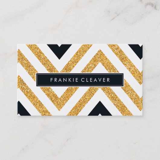 Carte De Visite BOLD CHEVRON MOTIF tendance parties scintillant or (Devant)