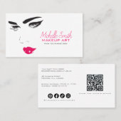 Carte De Visite Bold Minimalist Pink Black Modern Makeup Artist QR (Devant / Derrière)