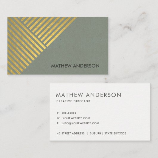 CARTE DE VISITE BOLD MODERN OR FAUX ANGLE STRIPEE LIGNE MOTIF (Devant / Derrière)