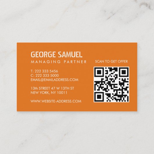 Carte De Visite Bold Molded Construction Business QR Code Orange (Dos)