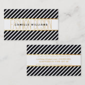 Carte De Visite BOLD or moderne bande rayé motif noir blanc blanc (Devant / Derrière)