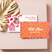 Carte De Visite Bold Pink Orange Cheetah Leopard Print QR Code