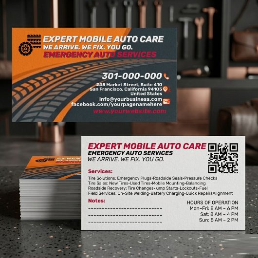 Carte De Visite Bold Roadside Assistance & Mob Custom Logo QR Cod