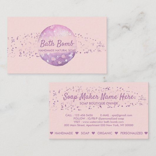 Carte De Visite Bombe de bain Spa de savon naturel rose (Devant / Derrière)