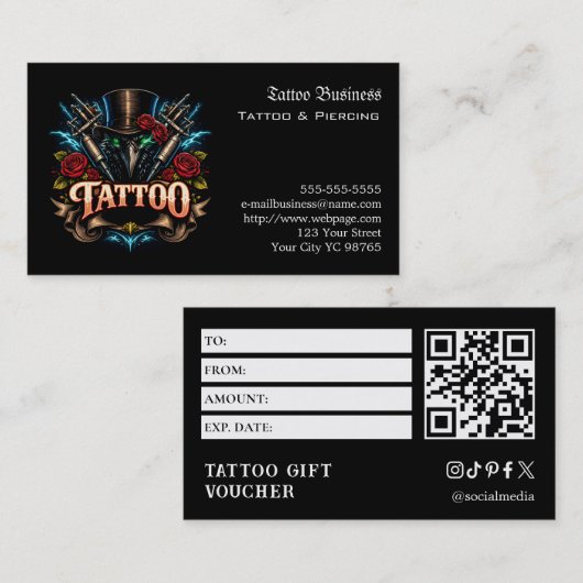 Carte De Visite Bon de cadeau de tatouage (Devant / Derrière)