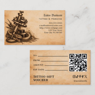 Carte De Visite Bon de cadeau de tatouage