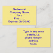 Carte De Visite Bon spécial de promotion pour vos affaires (Devant / Derrière)