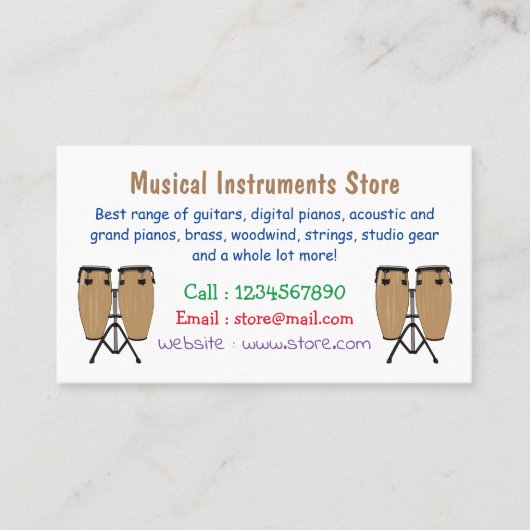 Carte De Visite Bongo, dessin animé de batterie (Devant)