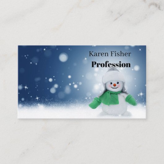 Carte De Visite Bonhomme de neige avec une écharpe verte (Devant)
