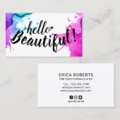 Carte De Visite Bonjour aquarelle élégante de belle typographie (Devant / Derrière)