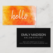 Carte De Visite Bonjour Aquarelle Orange (Devant / Derrière)