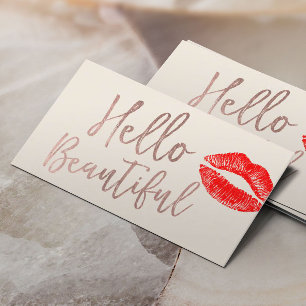 Carte De Visite Bonjour Belle Typographie Or Rose Lèvres rouges