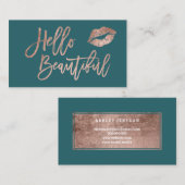 Carte De Visite Bonjour belles lèvres rose écriture chic or turquo (Devant / Derrière)