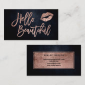 Carte De Visite Bonjour belles lèvres rose or script aquarelle (Devant / Derrière)