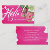 Carte De Visite Bonjour botanique rose de cru d'aquarelle de (Devant / Derrière)