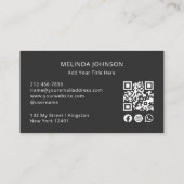 Carte De Visite Bonjour Coeur profond noir Script QR Code Social M (Dos)