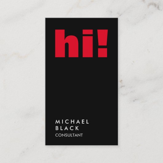 Carte De Visite Bonjour ! Consultant à tendance noire verticale Bo (Devant)