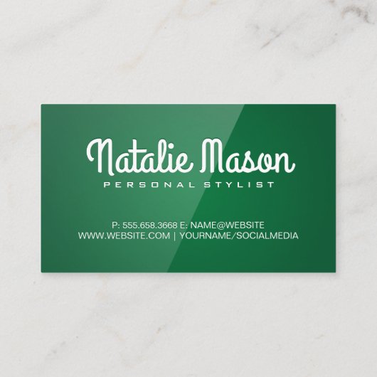 Carte De Visite Bonjour cursive | Vert brillant (Dos)