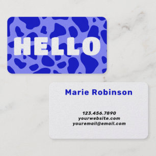 Carte De Visite BONJOUR Impression de vache Blanc bleu royal