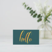 Carte De Visite Bonjour Introduction Gold Brush Script Emerald Gre (Debout devant)