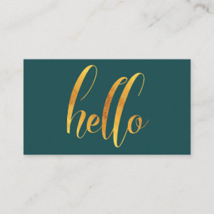 Carte De Visite Bonjour Introduction Gold Brush Script Emerald Gre
