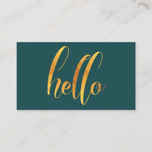Carte De Visite Bonjour Introduction Gold Brush Script Emerald Gre (Devant)