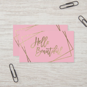 Carte De Visite Bonjour magnifique faux script or rose géométriq