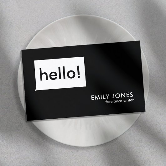 Carte De Visite Bonjour moderne noir et blanc