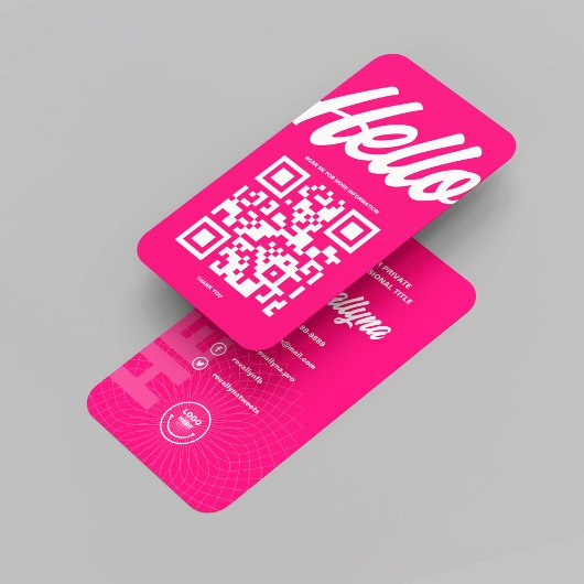 CARTE DE VISITE BONJOUR MODERNE QR CODE ROSE CHAUD