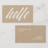 Carte De Visite Bonjour Moderne Script Blanc Rustique Kraft (Devant / Derrière)