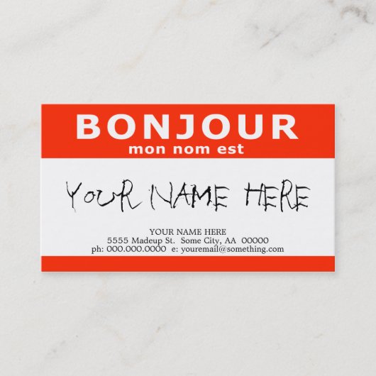 Carte De Visite BONJOUR mon nom est (Devant)