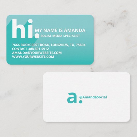 Carte De Visite Bonjour Mon nom est Bold Diagonal Shadow Turquoise (Devant / Derrière)