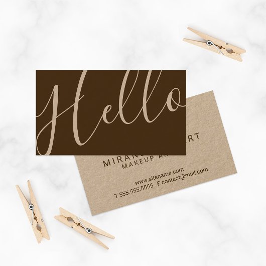 Carte De Visite Bonjour | Papier Kraft de Script Moderne Professio