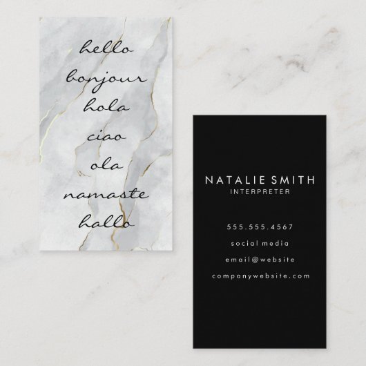 Carte De Visite Bonjour salutations | Marbre (Devant / Derrière)