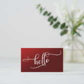 Carte De Visite Bonjour Script Typographie Sur Dégradé Rouge Foncé (Debout devant)