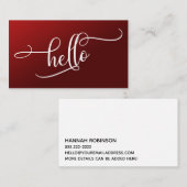 Carte De Visite Bonjour Script Typographie Sur Dégradé Rouge Foncé (Devant / Derrière)