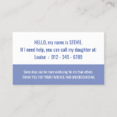 Carte De Visite bonjour sensibilisation à la démence et contact d' (Dos)