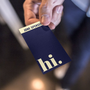 Carte De Visite Bonjour Simple Typographie Bleu & Beige Décontract