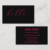 Carte De Visite Bonjour Typographie Rose Chaud Fuchsia Noir Script (Devant / Derrière)