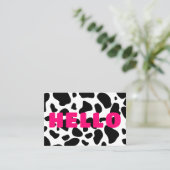 Carte De Visite BONJOUR Vache imprimé noir blanc rose chaud (Debout devant)
