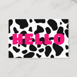 Carte De Visite BONJOUR Vache imprimé noir blanc rose chaud