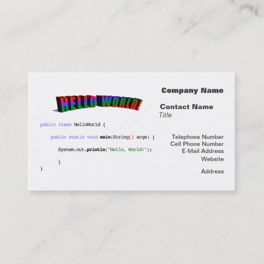 Carte De Visite Bonjour World geek saluant Java (Devant)