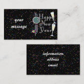 Carte De Visite Bonne Année Avec Champagne & Confetti (Devant / Derrière)
