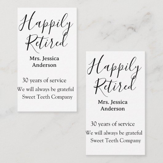 Carte De Visite Bonne retraite ajouter le nom années de service à (Devant / Derrière)