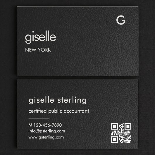 Carte De Visite Bookkeeper Accountant CPA Faux Leather QR Code 
